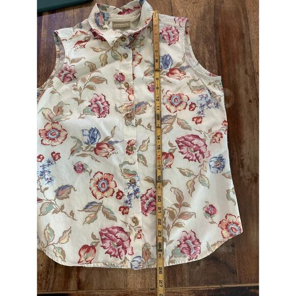 Vintage Liz Claiborne Floral Print Sleeveless Button Up Collar Shirt 10 Petite - Picture 3 of 7